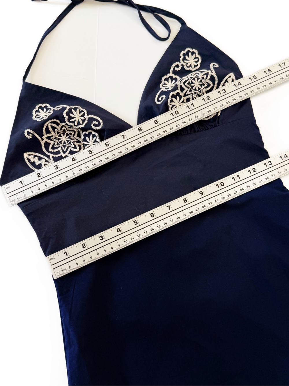 Princess Polly Dress Womens US 6 Navy Blue Embroidered Mini Halter New - Picture 6 of 11